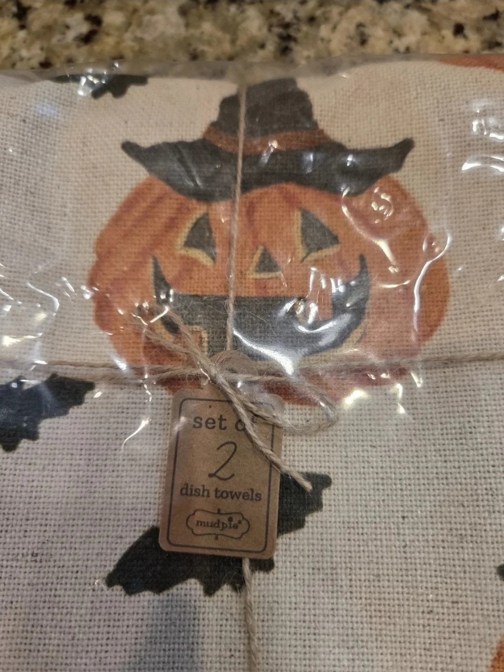 Mud Pie Halloween Dish Towel Set Jack O Lantern Witch Bats Kitchen 2022 NEW